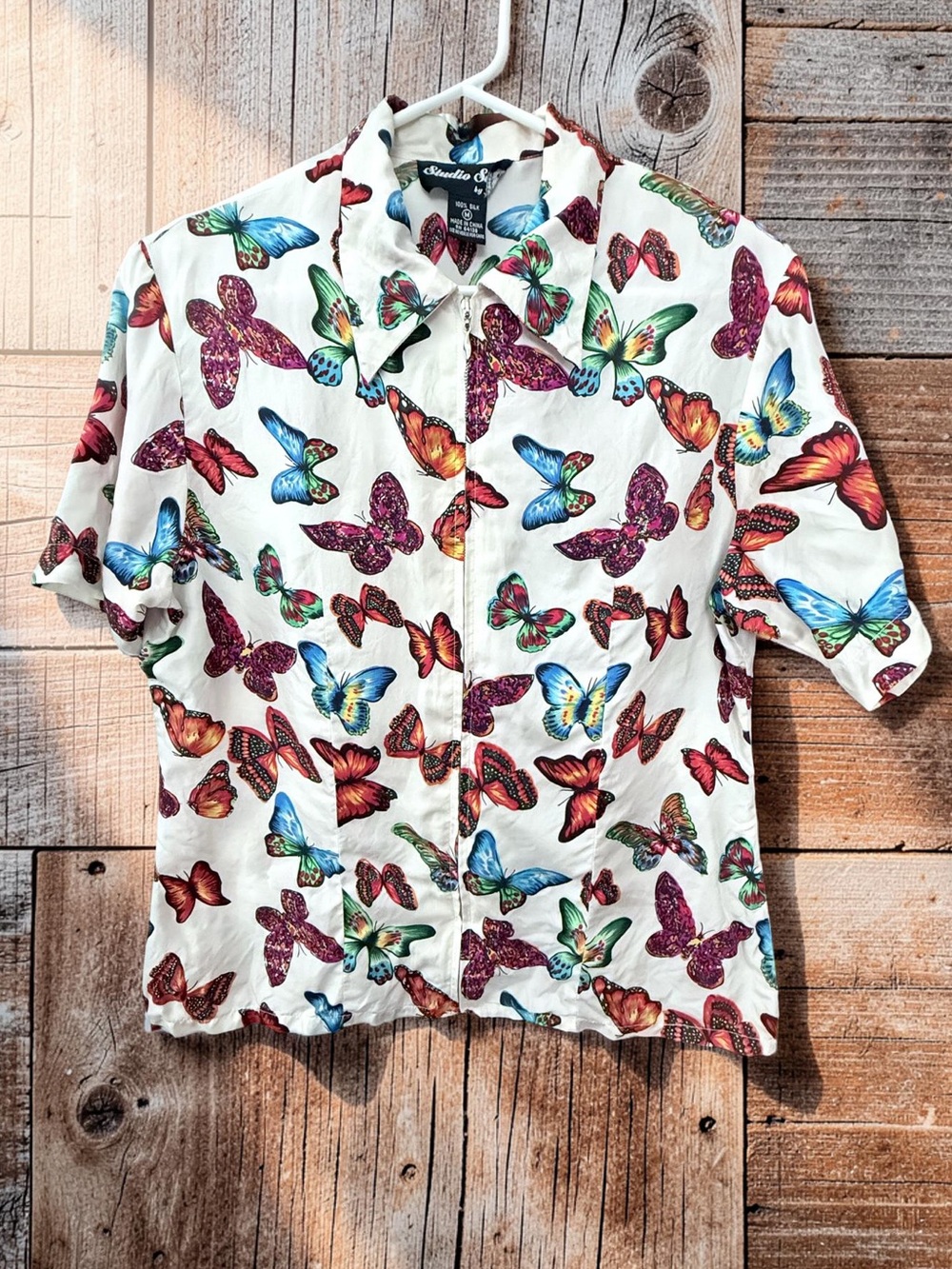 Vintage 80s 90s Silk Butterfly Top